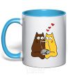 Mug with a colored handle CATS sky-blue фото
