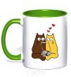Mug with a colored handle CATS kelly-green фото