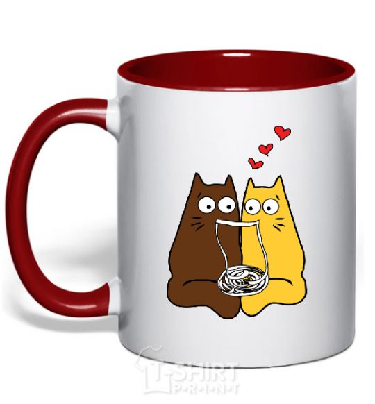 Mug with a colored handle CATS red фото