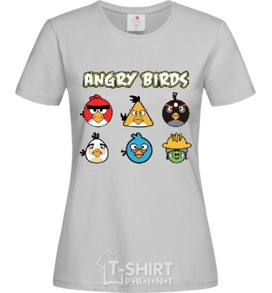 Женская футболка ANGRY BIRDS персонажи Серый фото