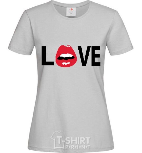 Women's T-shirt LOVE LIPS grey фото