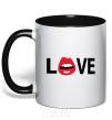Mug with a colored handle LOVE LIPS black фото