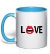 Mug with a colored handle LOVE LIPS sky-blue фото