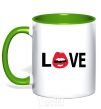 Mug with a colored handle LOVE LIPS kelly-green фото