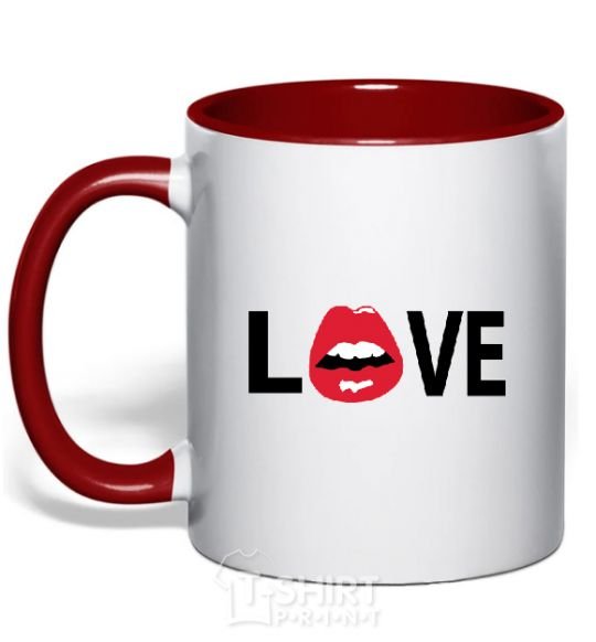 Mug with a colored handle LOVE LIPS red фото