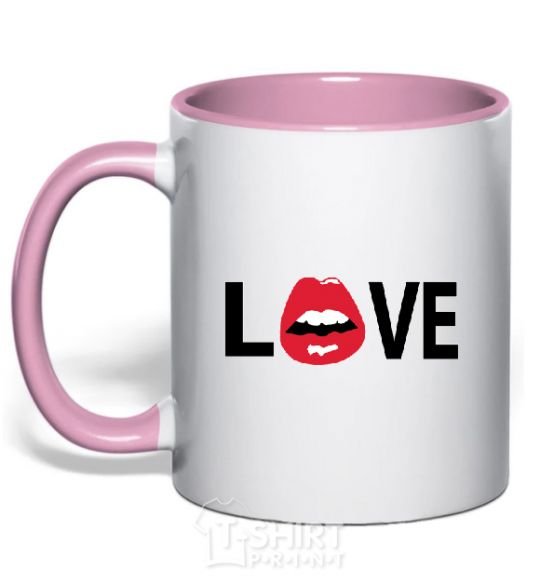 Mug with a colored handle LOVE LIPS light-pink фото