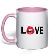 Mug with a colored handle LOVE LIPS light-pink фото