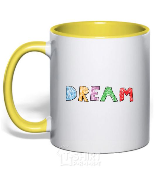 Mug with a colored handle DREAM yellow фото