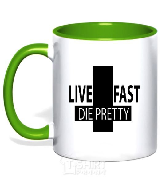 Mug with a colored handle LIVE FAST! DIE PRETTY kelly-green фото