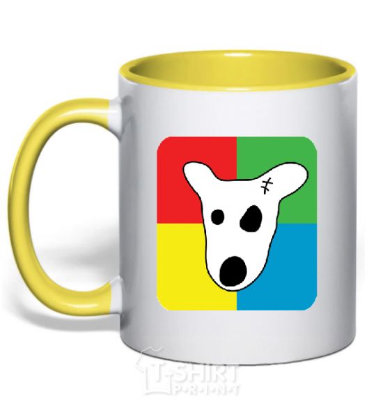 Mug with a colored handle Dog VK yellow фото