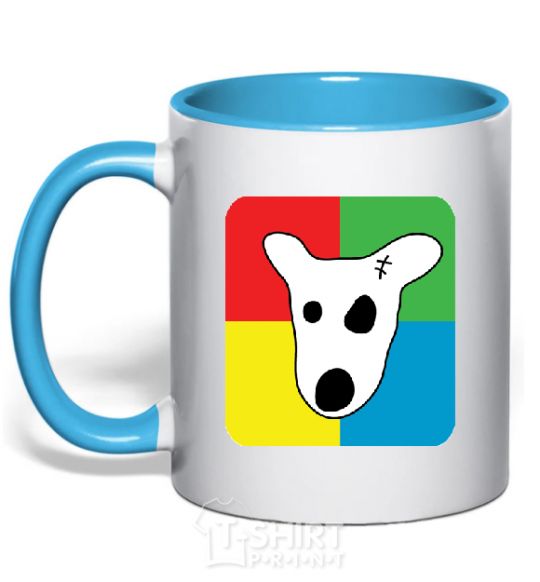 Mug with a colored handle Dog VK sky-blue фото