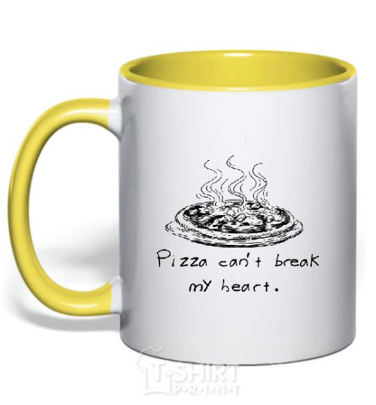 Mug with a colored handle PIZZA CAN'T BREAK MY HEART yellow фото