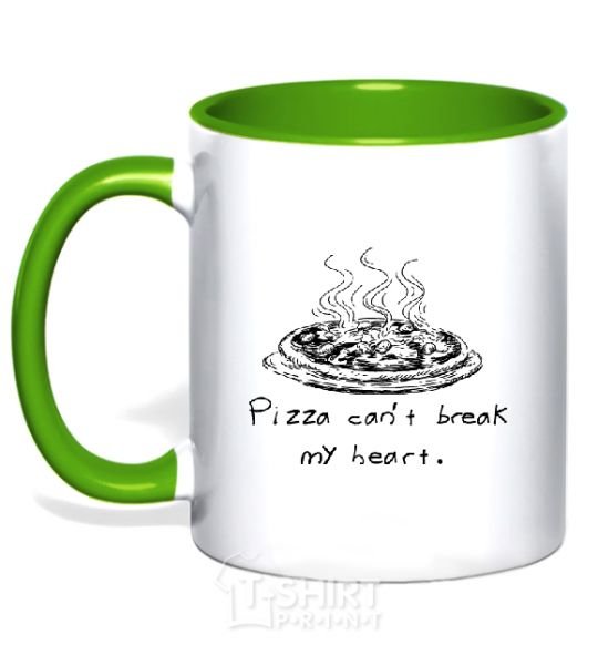 Mug with a colored handle PIZZA CAN'T BREAK MY HEART kelly-green фото