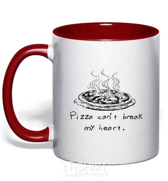 Mug with a colored handle PIZZA CAN'T BREAK MY HEART red фото