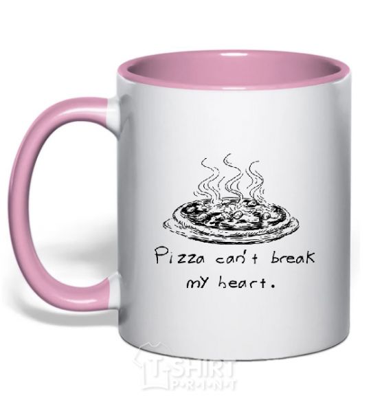 Mug with a colored handle PIZZA CAN'T BREAK MY HEART light-pink фото