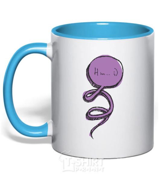 Mug with a colored handle HMM... sky-blue фото