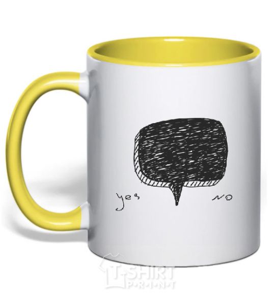 Mug with a colored handle YES OR NO yellow фото