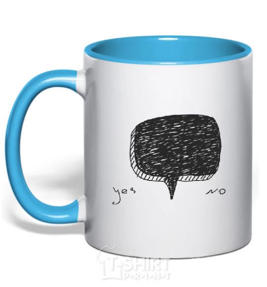 Mug with a colored handle YES OR NO sky-blue фото