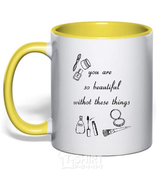Mug with a colored handle YOU ARE SO BEAUTIFUL yellow фото