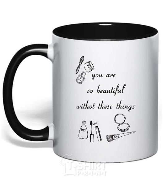 Mug with a colored handle YOU ARE SO BEAUTIFUL black фото