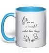 Mug with a colored handle YOU ARE SO BEAUTIFUL sky-blue фото