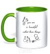 Mug with a colored handle YOU ARE SO BEAUTIFUL kelly-green фото