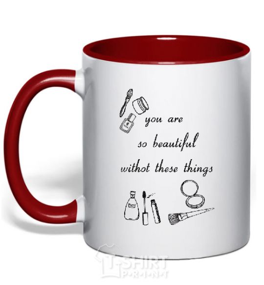 Mug with a colored handle YOU ARE SO BEAUTIFUL red фото