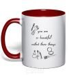 Mug with a colored handle YOU ARE SO BEAUTIFUL red фото