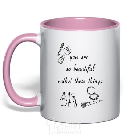 Mug with a colored handle YOU ARE SO BEAUTIFUL light-pink фото