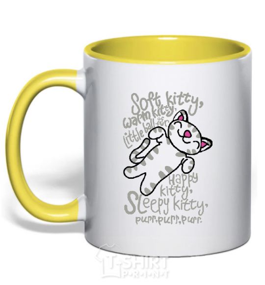 Mug with a colored handle PURR PURR PURR yellow фото