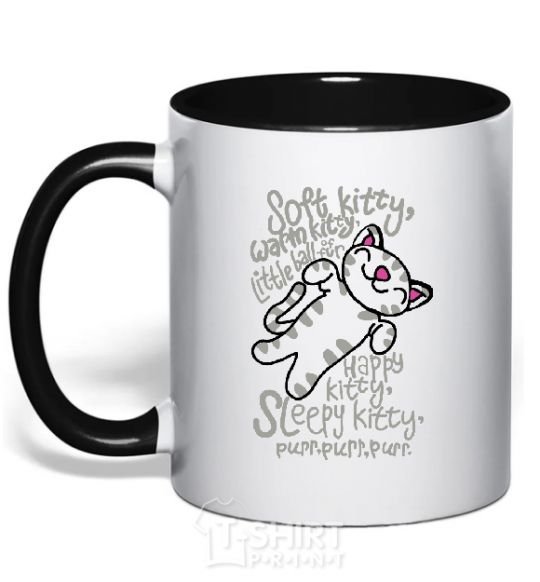 Mug with a colored handle PURR PURR PURR black фото