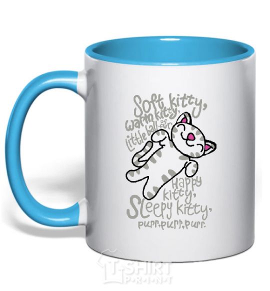 Mug with a colored handle PURR PURR PURR sky-blue фото