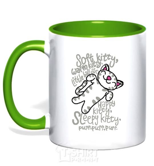 Mug with a colored handle PURR PURR PURR kelly-green фото