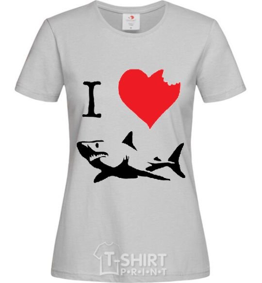 Women's T-shirt I <3 SHARKS grey фото