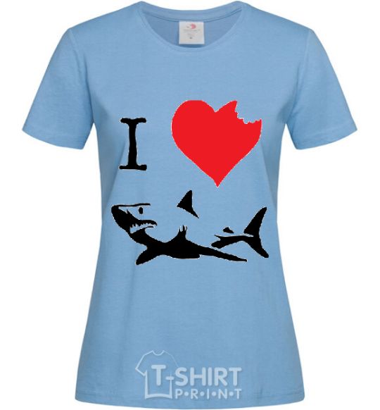 Women's T-shirt I <3 SHARKS sky-blue фото