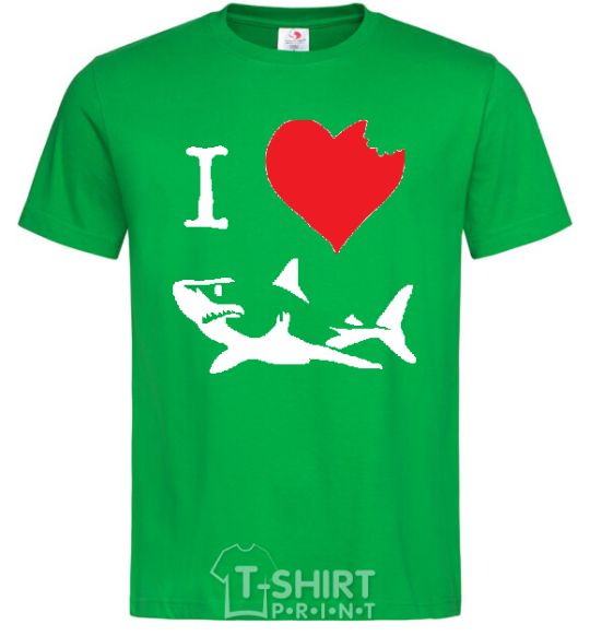 Мужская футболка I <3 SHARKS Зеленый фото
