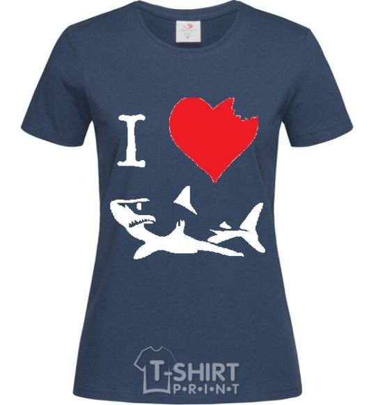 Women's T-shirt I <3 SHARKS navy-blue фото