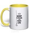 Mug with a colored handle Keep calm and fish on yellow фото