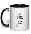 Mug with a colored handle Keep calm and fish on black фото