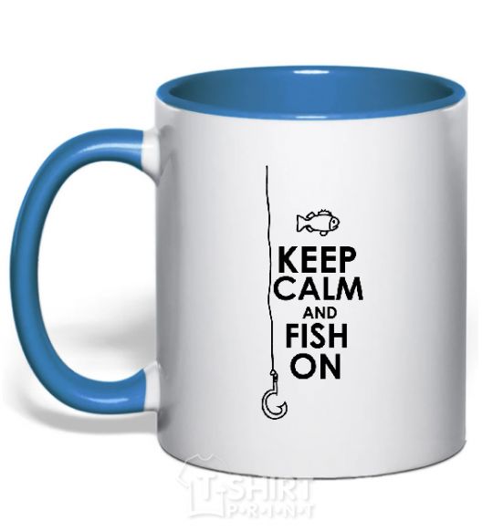Mug with a colored handle Keep calm and fish on royal-blue фото