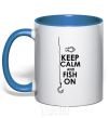 Mug with a colored handle Keep calm and fish on royal-blue фото