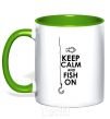 Mug with a colored handle Keep calm and fish on kelly-green фото