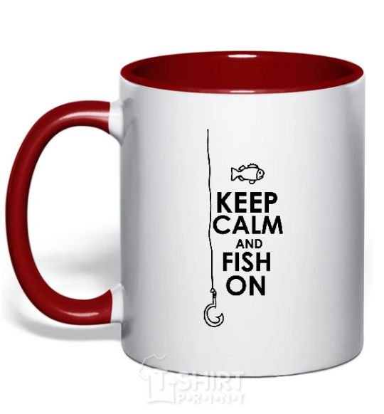 Mug with a colored handle Keep calm and fish on red фото