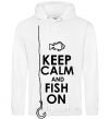 Men`s hoodie Keep calm and fish on White фото