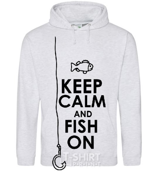 Мужская толстовка (худи) Keep calm and fish on Серый меланж фото