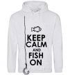 Мужская толстовка (худи) Keep calm and fish on Серый меланж фото