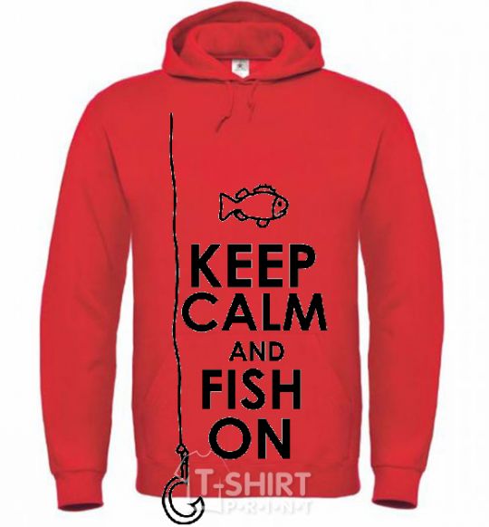 Men`s hoodie Keep calm and fish on bright-red фото