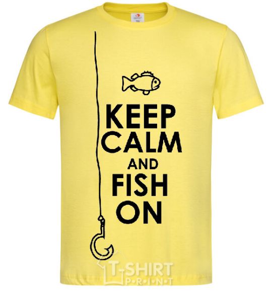 Men's T-Shirt Keep calm and fish on cornsilk фото