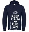Men`s hoodie Keep calm and fish on navy-blue фото