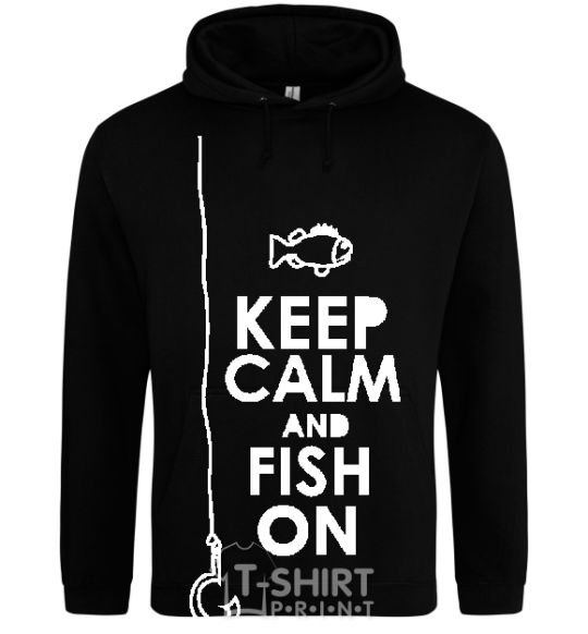 Men`s hoodie Keep calm and fish on black фото